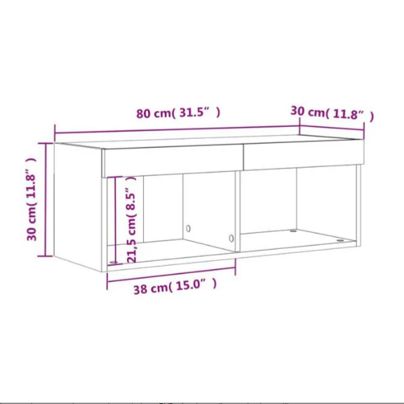 Meuble TV Haut LED Blanc - 160 cm