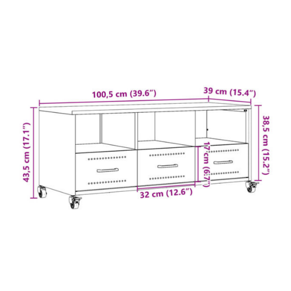 Meuble TV Gris Anthracite Mat en Acier - 100 cm