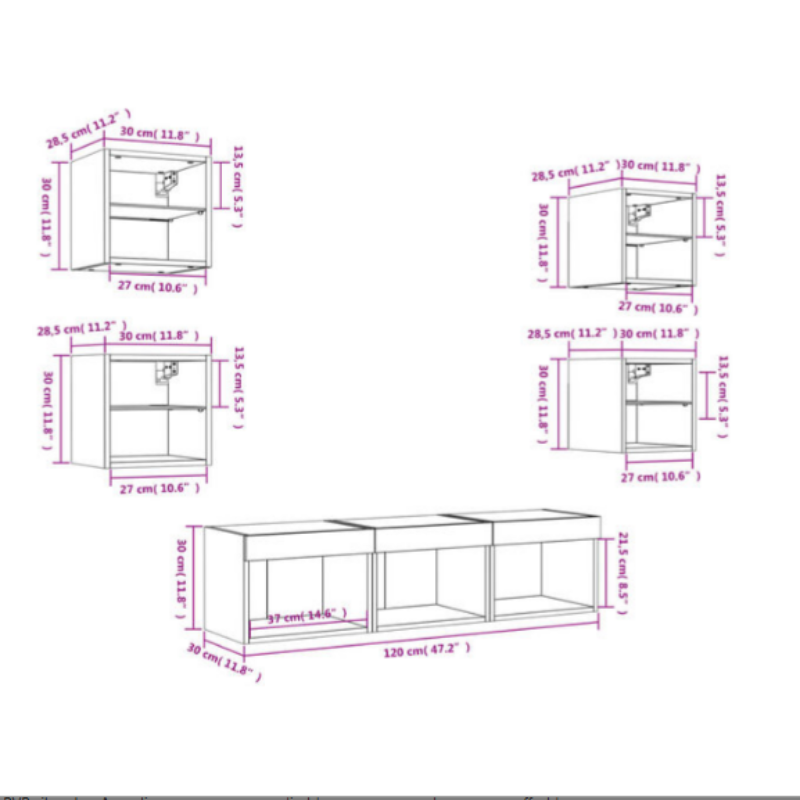 Meuble TV Gris Taupe Effet Chêne - 7 Pièces