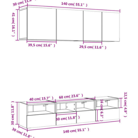 Meuble TV Design Brun Effet Chêne Fumé - 5 Pièces