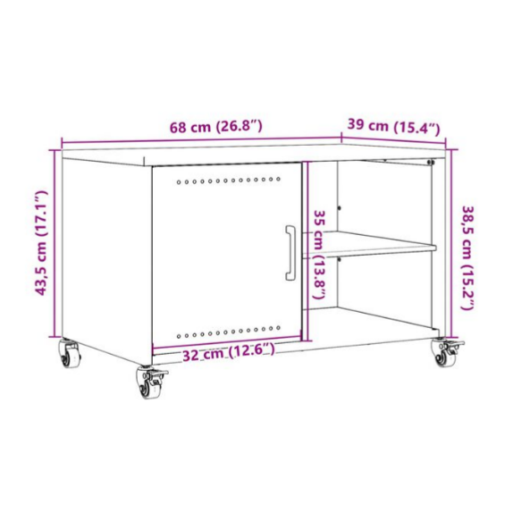 Meuble TV Industriel avec Rangement en Acier Noir - 68 cm