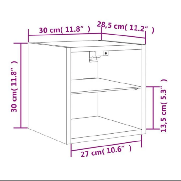Meuble TV Mural LED Effet Chêne Fumé - 30 cm