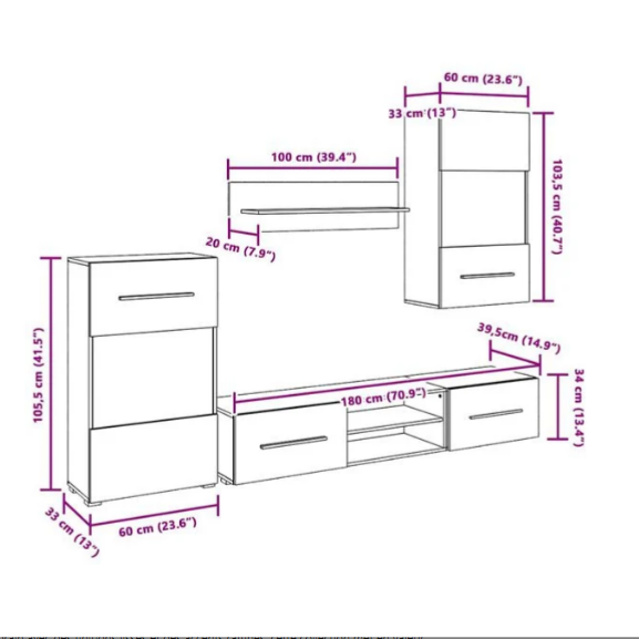Grand Ensemble Meuble TV Blanc Mat - 5 Pièces