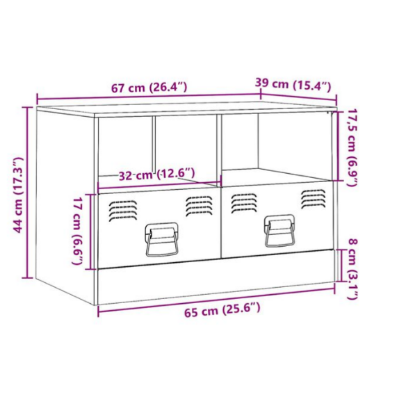 Meuble TV en Acier Couleur Blanc - 2 Pièces