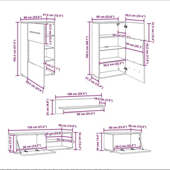 Grand Ensemble Meuble TV Blanc Mat - 5 Pièces