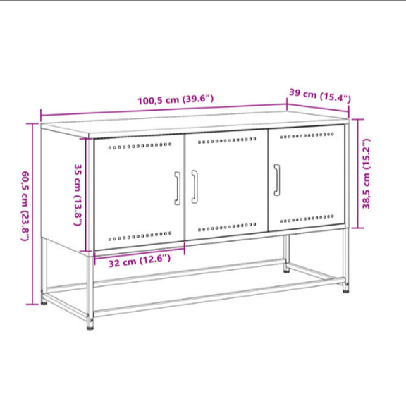 Meuble TV Blanc avec Rangement en Acier - 100,5 cm
