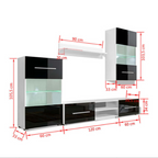 Mur Bibliothèque TV Laqué Noir et Blanc - 240 cm