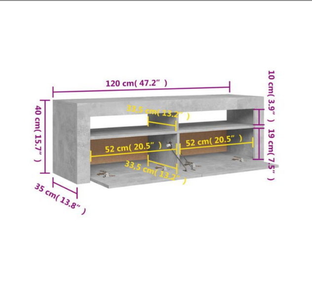 Meuble TV Noir Mat avec LED - 120 cm