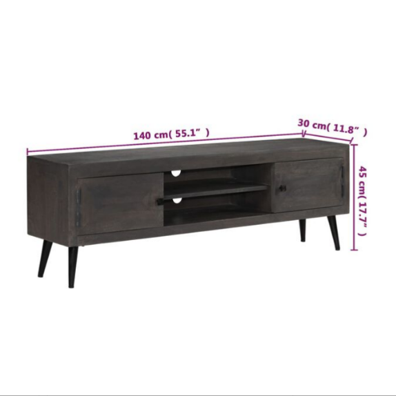 Meuble TV en Bois de Manguier Gris - 140 cm