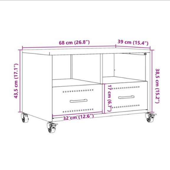 Meuble TV Noir avec Rangement en Acier - 68 cm
