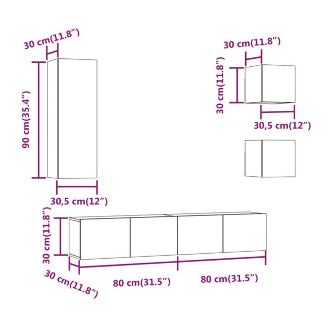 Ensemble Meuble TV Gris Béton - 5 Pièces