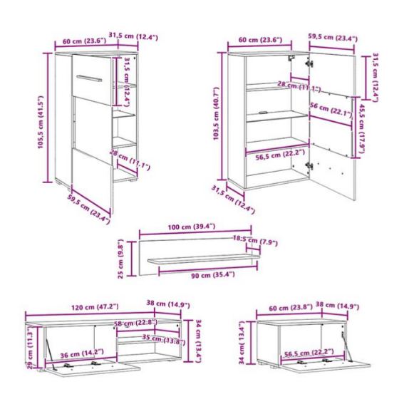 Mur Bibliothèque TV Laqué Noir et Blanc - 240 cm