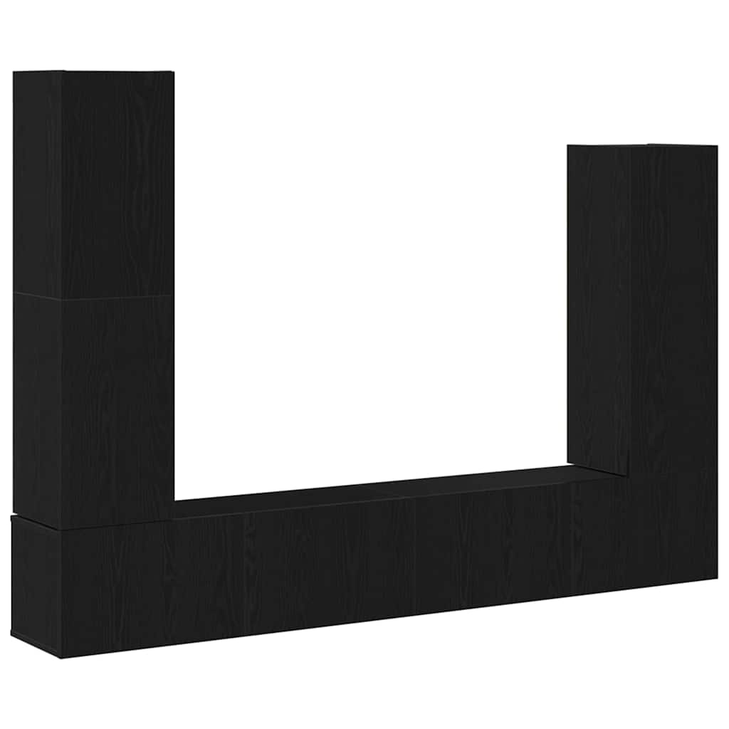 Bibliothèque Meuble TV Bois Effet Chêne Noir - 6 Pièces-Mon Meuble TV-1