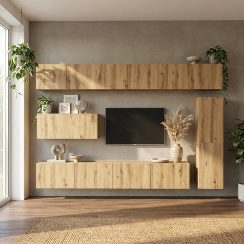 bibliotheque-meuble-tv-modulable-effet-chene-artisanal-7-pieces-decor