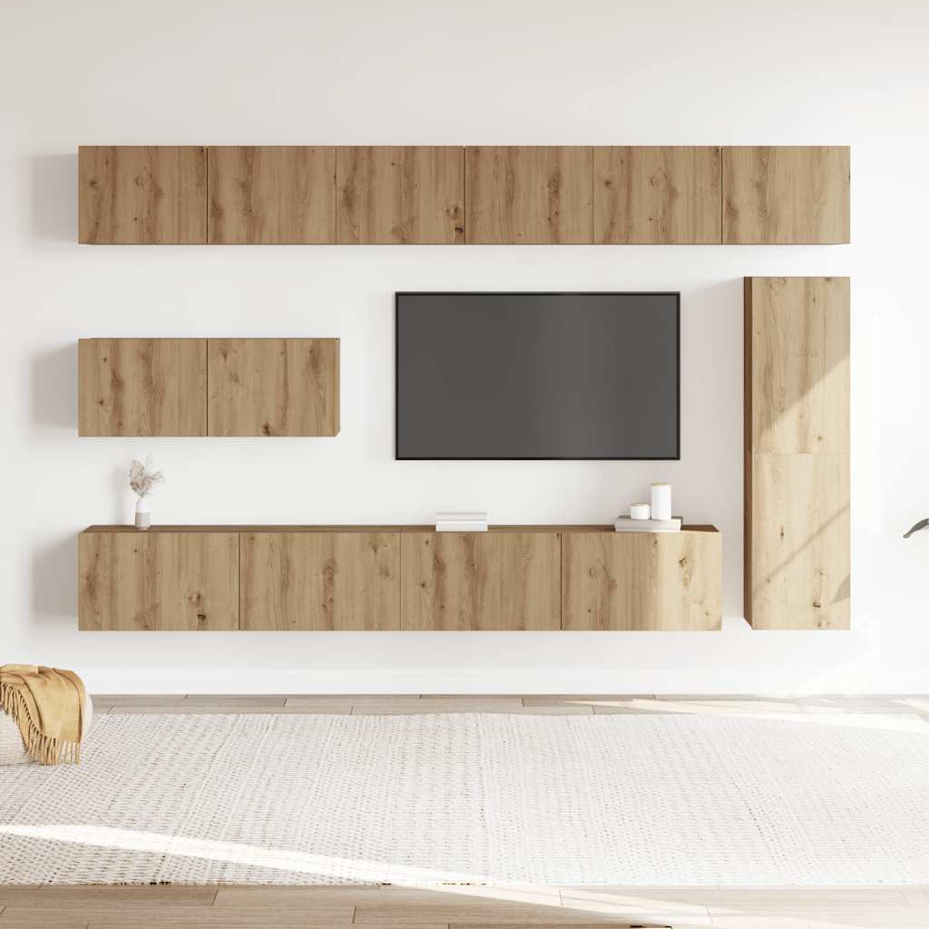 Bibliothèque Meuble Tv Modulable Effet Chêne Artisanal - 7 Pièces-Mon Meuble TV-2