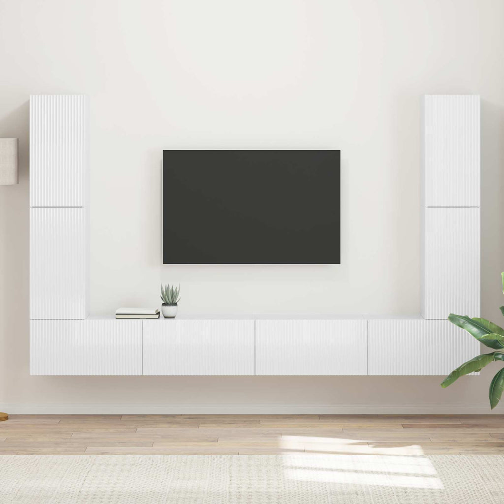 Bibliothèque TV Bois Finition Gris Sonoma - 8 Pièces-Mon Meuble TV-Blanc brillant-17