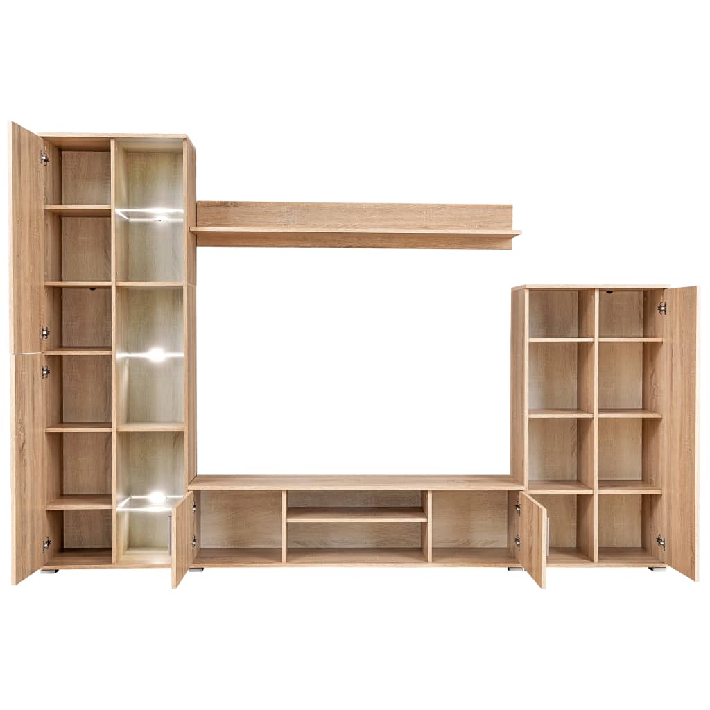 Bibliothèque TV Intégrée Effet Chêne Sonoma - 260 cm-Mon Meuble TV-Chêne-1-3