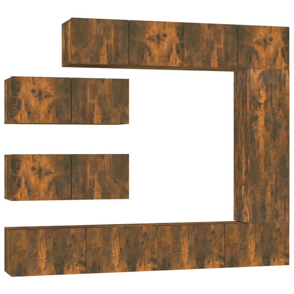 Bibliothèque TV Murale Effet Chêne Fumé - 7 Pièces-Mon Meuble TV-1