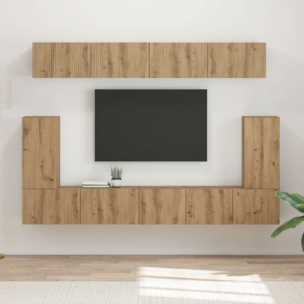 Décoration Meuble TV Mural Effet Chêne Artisanal - 5 Pièces-Mon Meuble TV-2