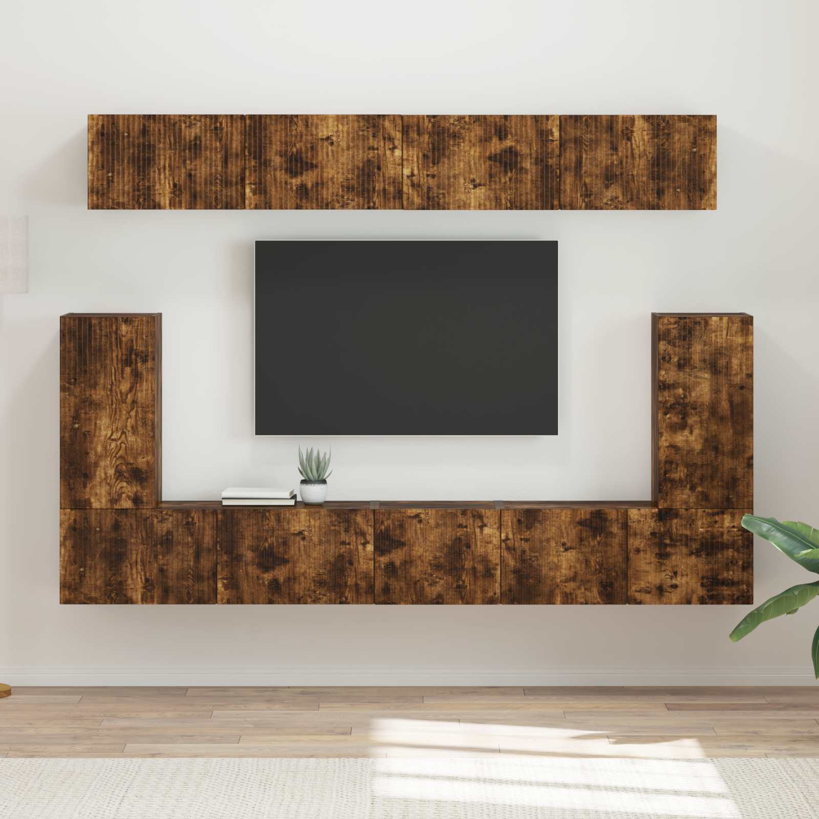 Ensemble de Meuble TV Mural Effet Chêne Fumé - 5 Pièces-Mon Meuble TV-2