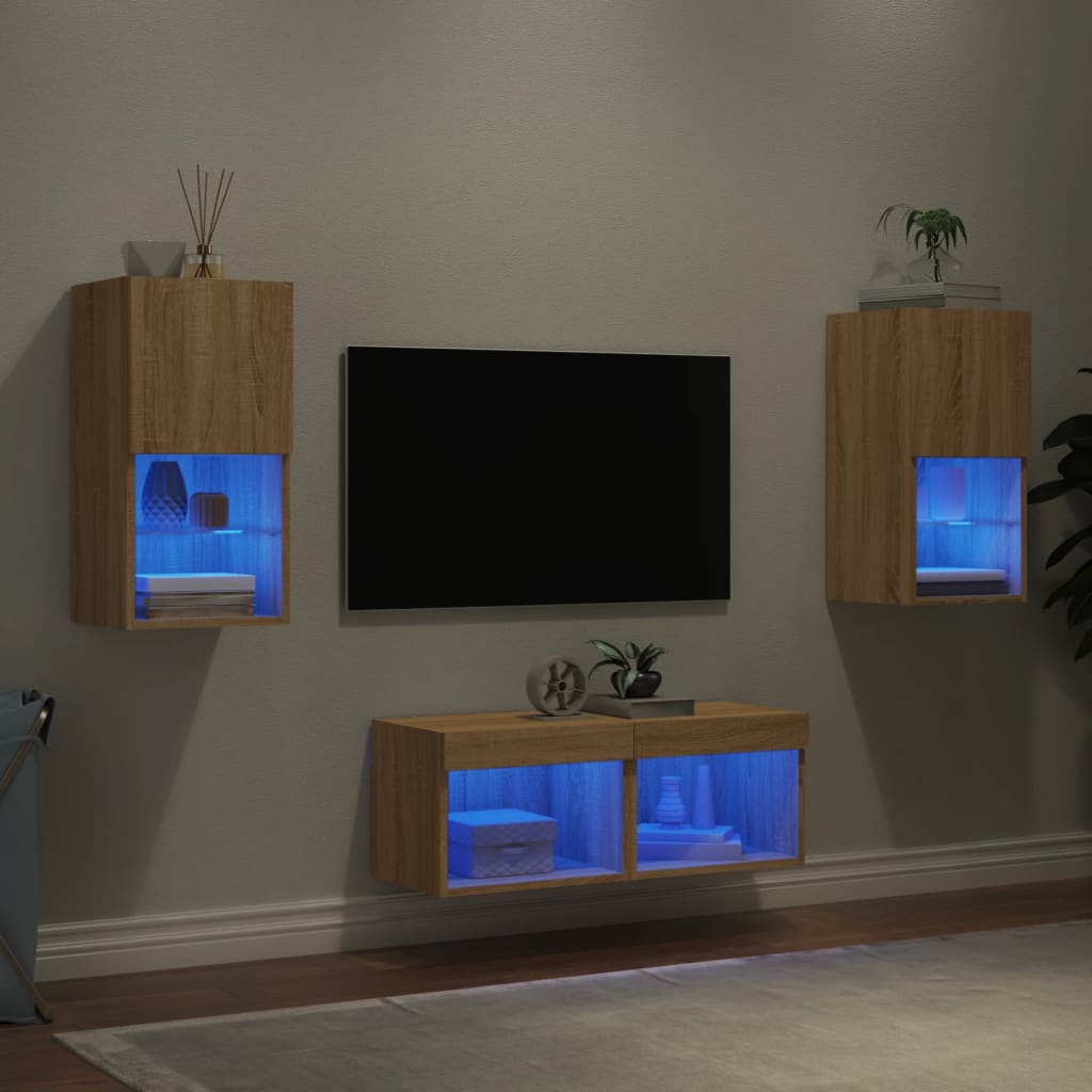 Ensemble Meuble TV avec LED Effet Chêne Sonoma - 4 Pièces-Mon Meuble TV-2