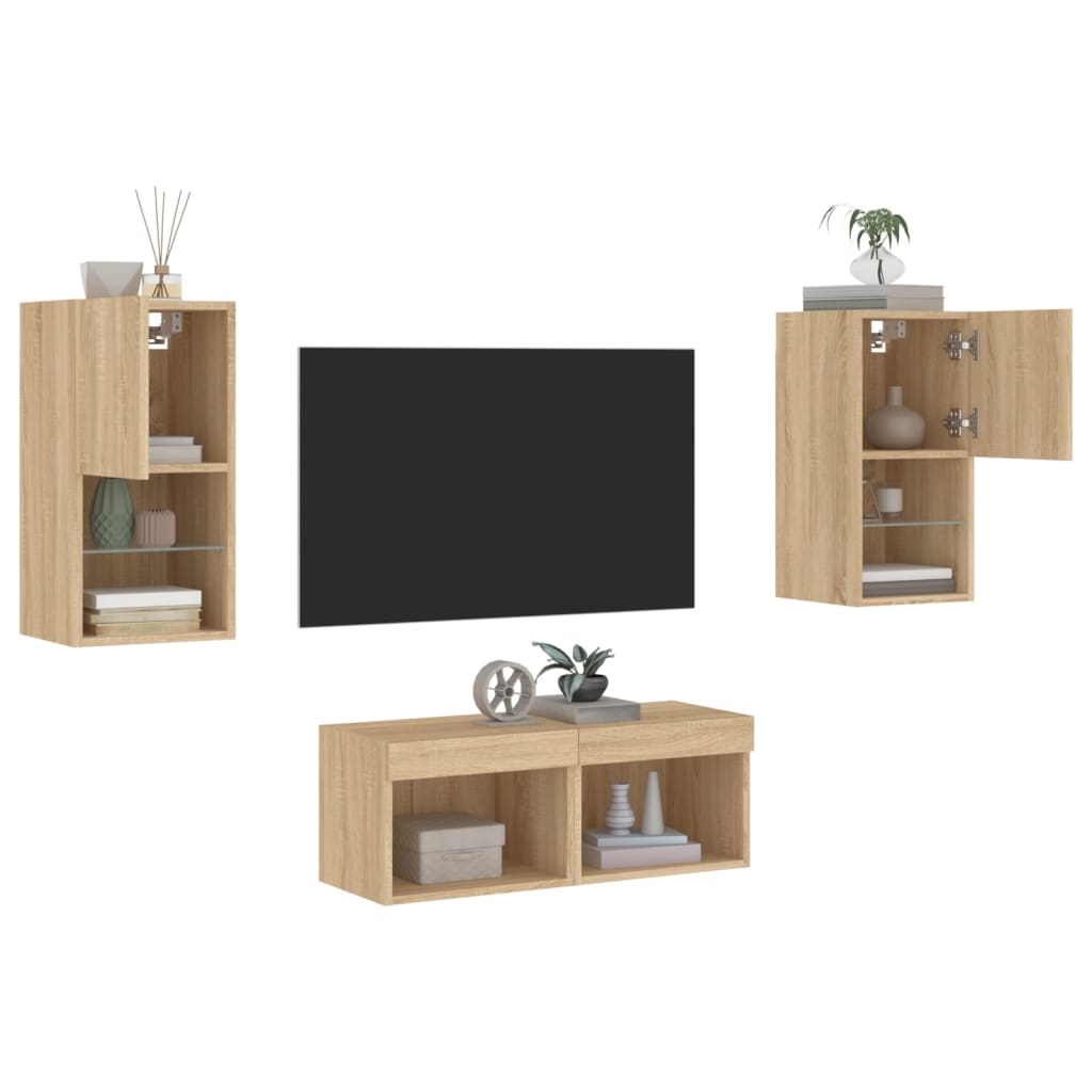 Ensemble Meuble TV avec LED Effet Chêne Sonoma - 4 Pièces-Mon Meuble TV-5