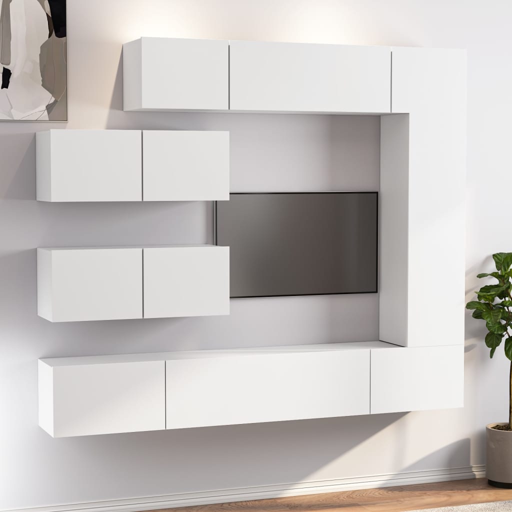 Ensemble Meuble TV Blanc et Bois - 7 Pièces-Mon Meuble TV-2