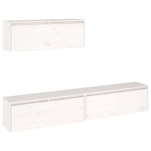 Ensemble Meuble TV Blanc Laqué en Pin Massif - 3 Pièces-Mon Meuble TV-Blanc-1