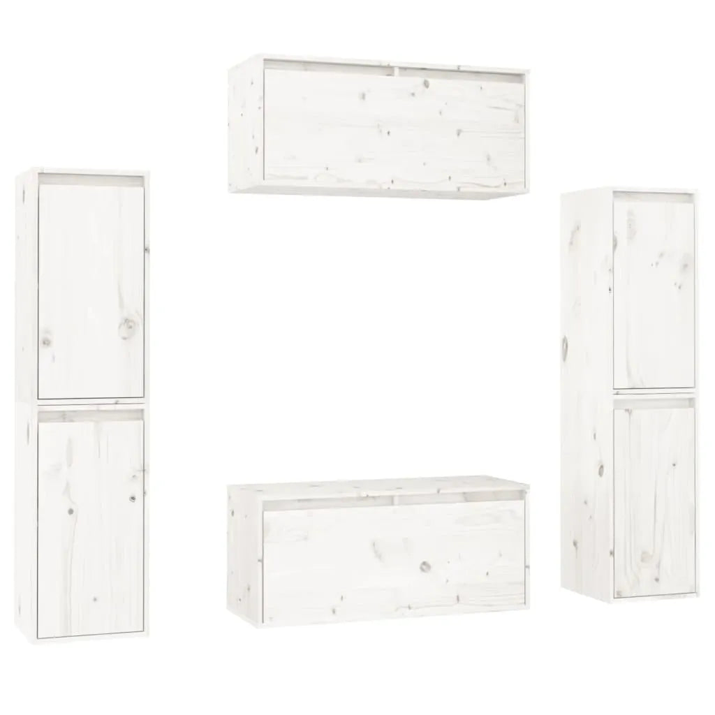 Ensemble Meuble TV Bois et Blanc en Pin - 6 Pièces-Mon Meuble TV-Blanc-1
