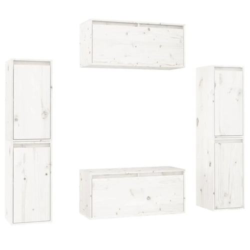 Ensemble Meuble TV Bois et Blanc en Pin - 6 Pièces-Mon Meuble TV-Blanc-1