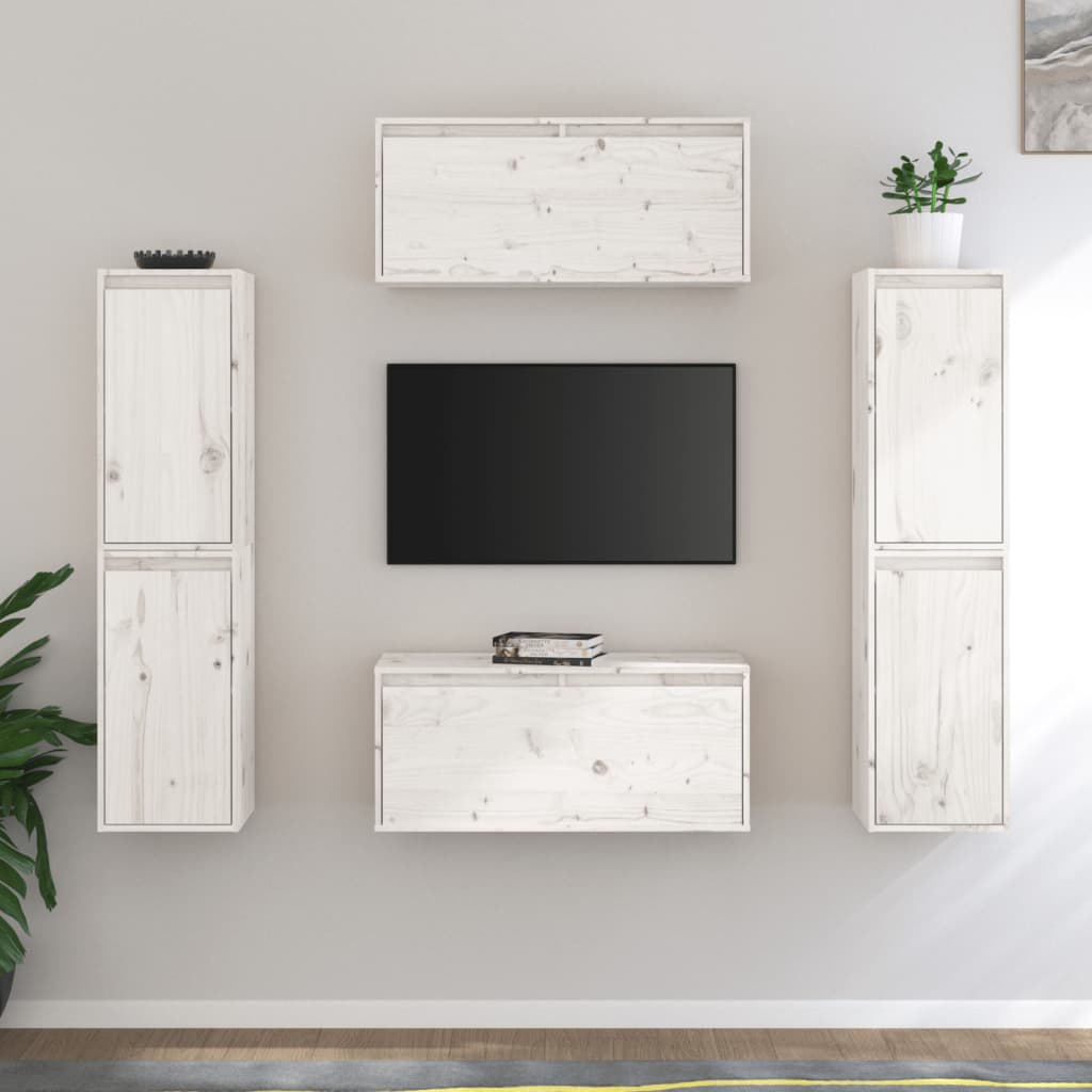 Ensemble Meuble TV Bois et Blanc en Pin - 6 Pièces-Mon Meuble TV-Blanc-2