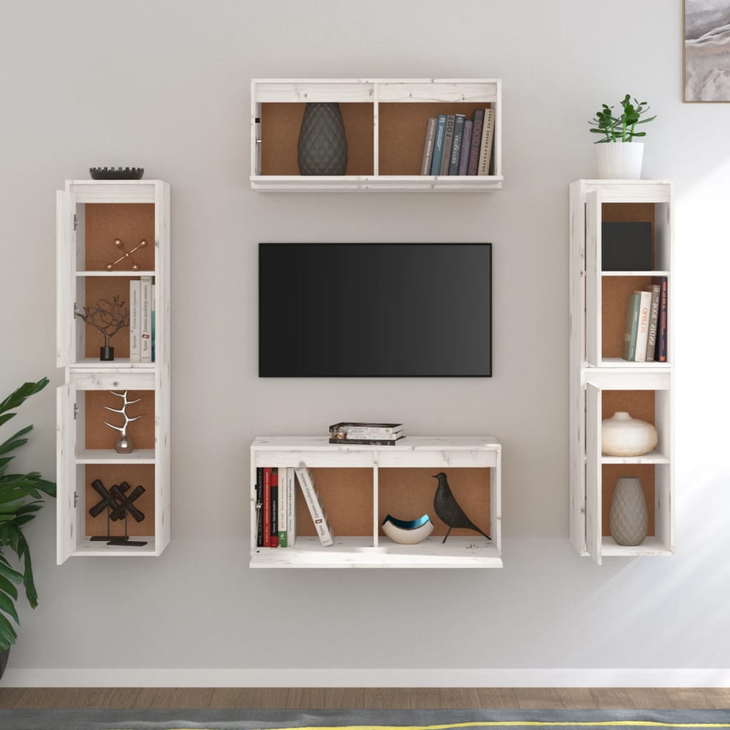 Ensemble Meuble TV Bois et Blanc en Pin - 6 Pièces-Mon Meuble TV-Blanc-3