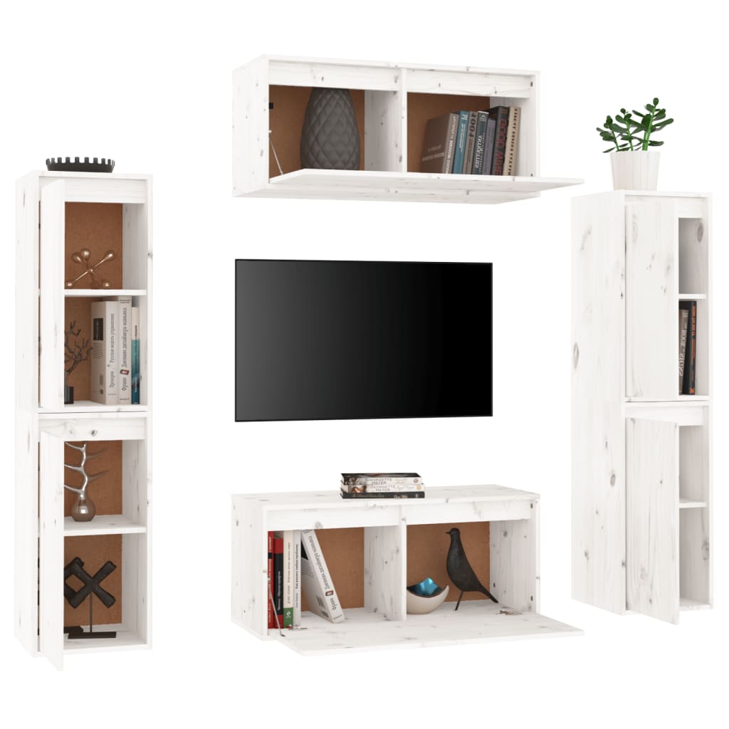 Ensemble Meuble TV Bois et Blanc en Pin - 6 Pièces-Mon Meuble TV-Blanc-4