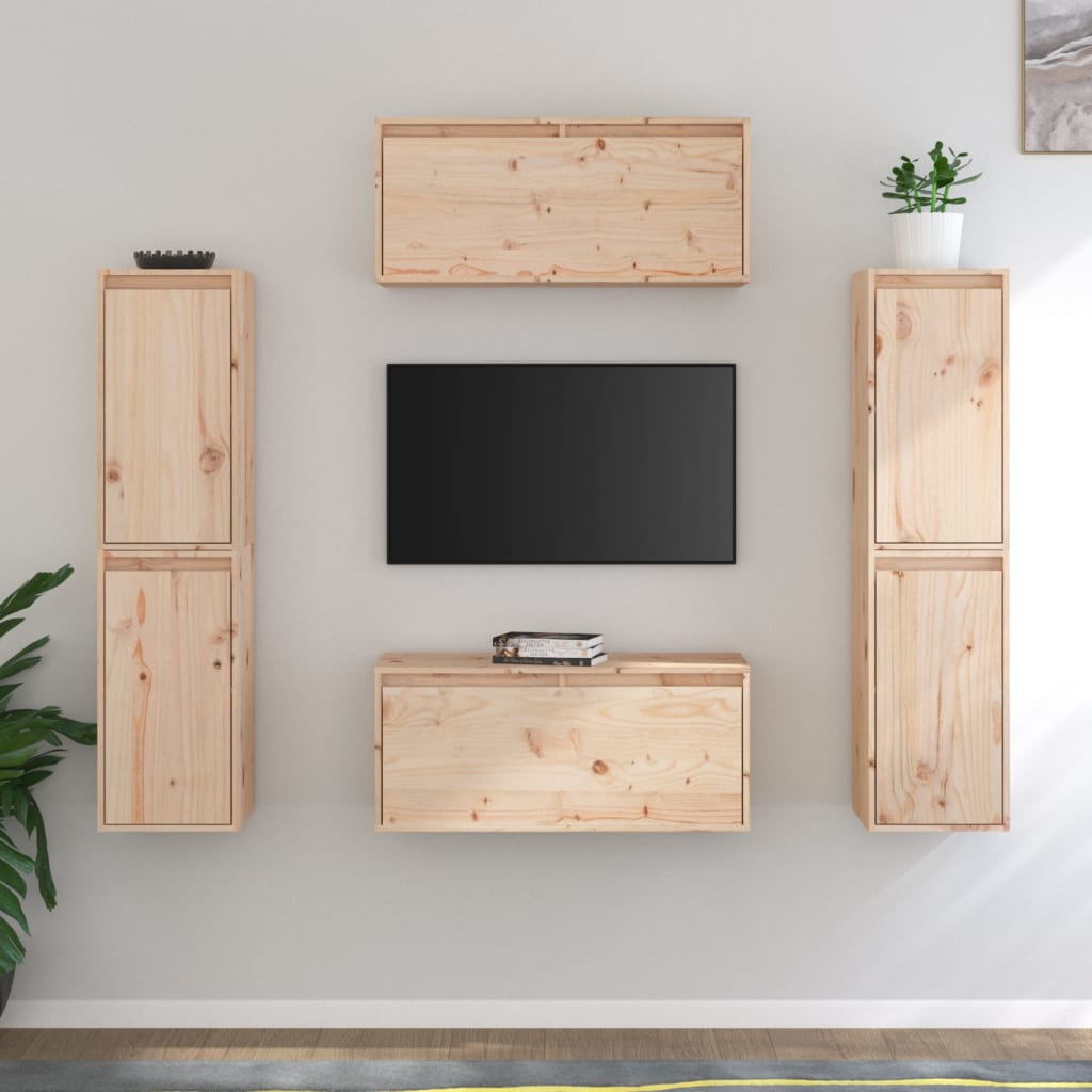Ensemble Meuble TV Bois et Blanc en Pin - 6 Pièces-Mon Meuble TV-Naturel-11