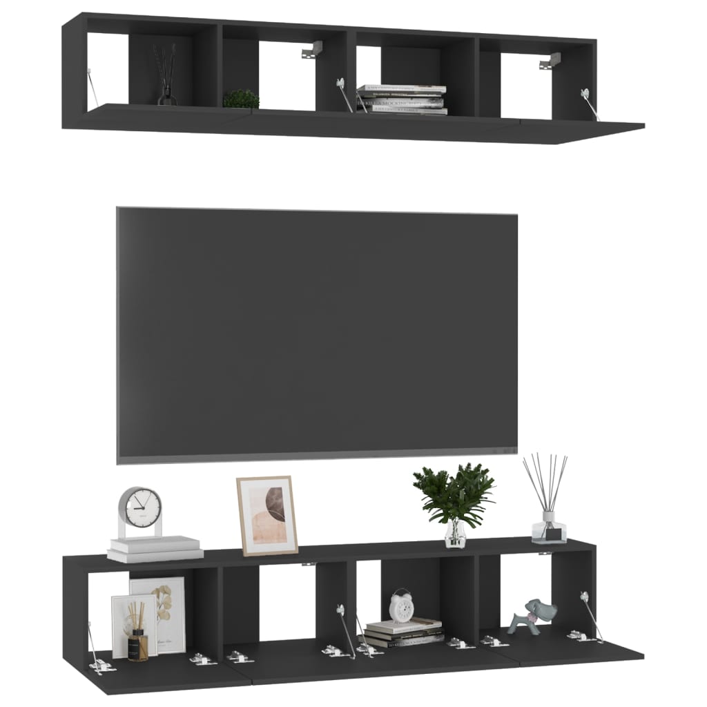 Ensemble Meuble TV Bois et Noir - 4 Pièces-Mon Meuble TV-Gris béton-80 cm-4-3