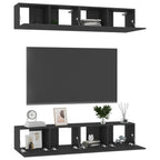 Ensemble Meuble TV Bois et Noir - 4 Pièces-Mon Meuble TV-Gris béton-80 cm-4-3