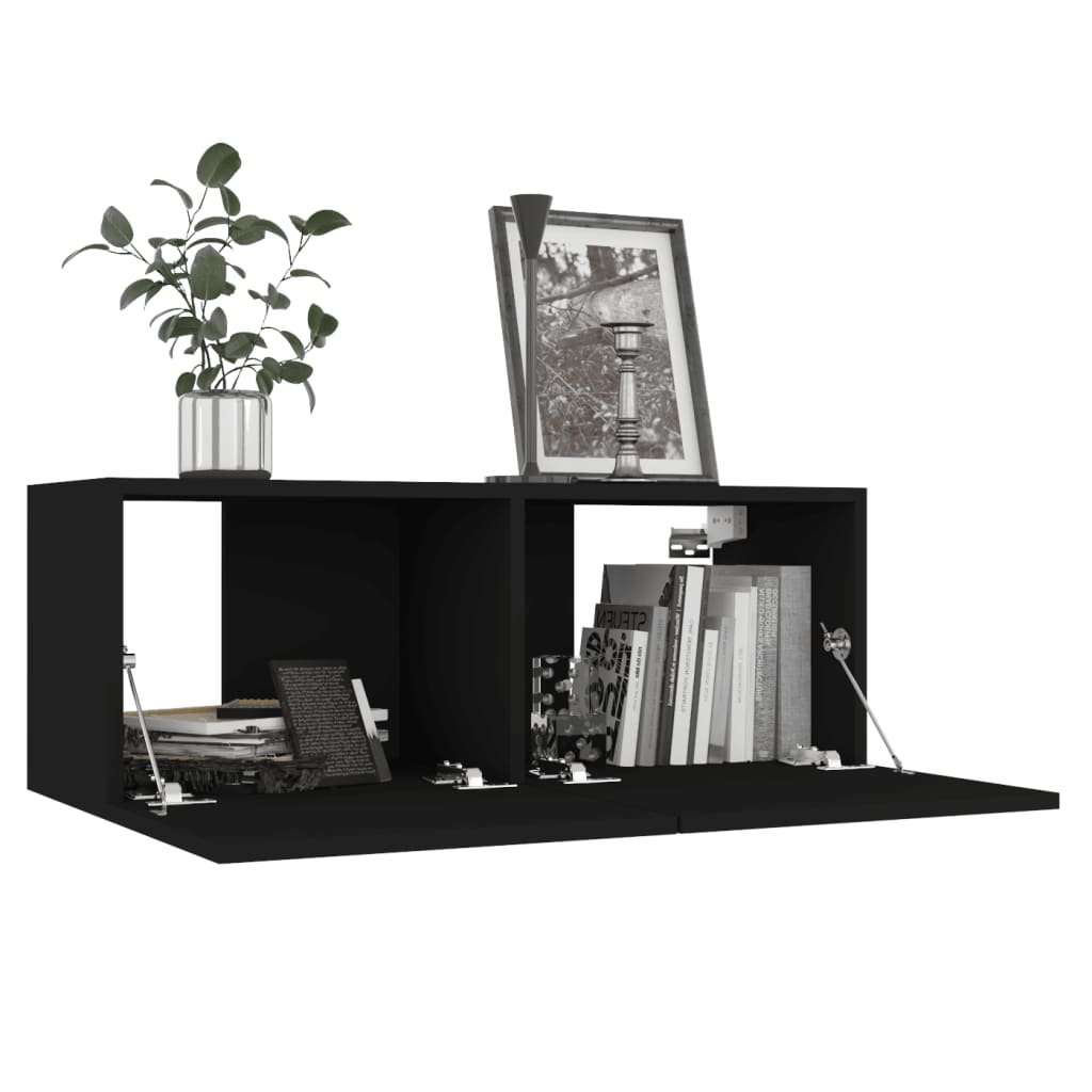 Ensemble Meuble TV Bois et Noir - 4 Pièces-Mon Meuble TV-Gris béton-80 cm-4-4
