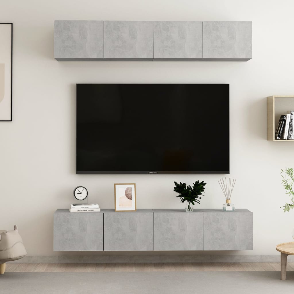 Ensemble Meuble TV Bois et Noir - 4 Pièces-Mon Meuble TV-Gris béton-80 cm-4-8