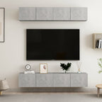Ensemble Meuble TV Bois et Noir - 4 Pièces-Mon Meuble TV-Gris béton-80 cm-4-8
