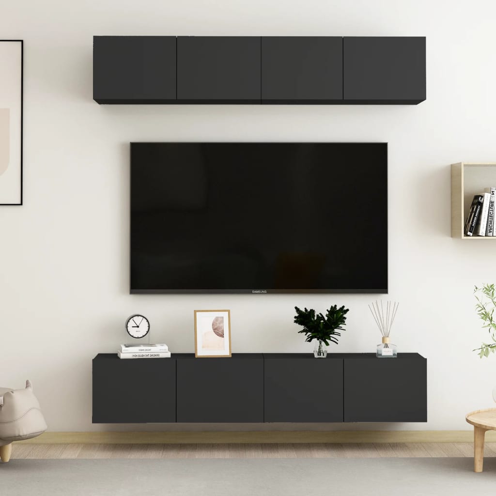 Ensemble Meuble TV Bois et Noir - 4 Pièces-Mon Meuble TV-Noir-80 cm-4-1