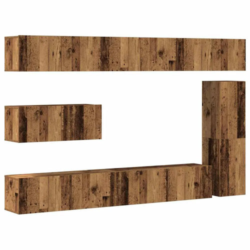 Ensemble Meuble TV Design Effet Vieux Bois - 7 Pièces-Mon Meuble TV-1