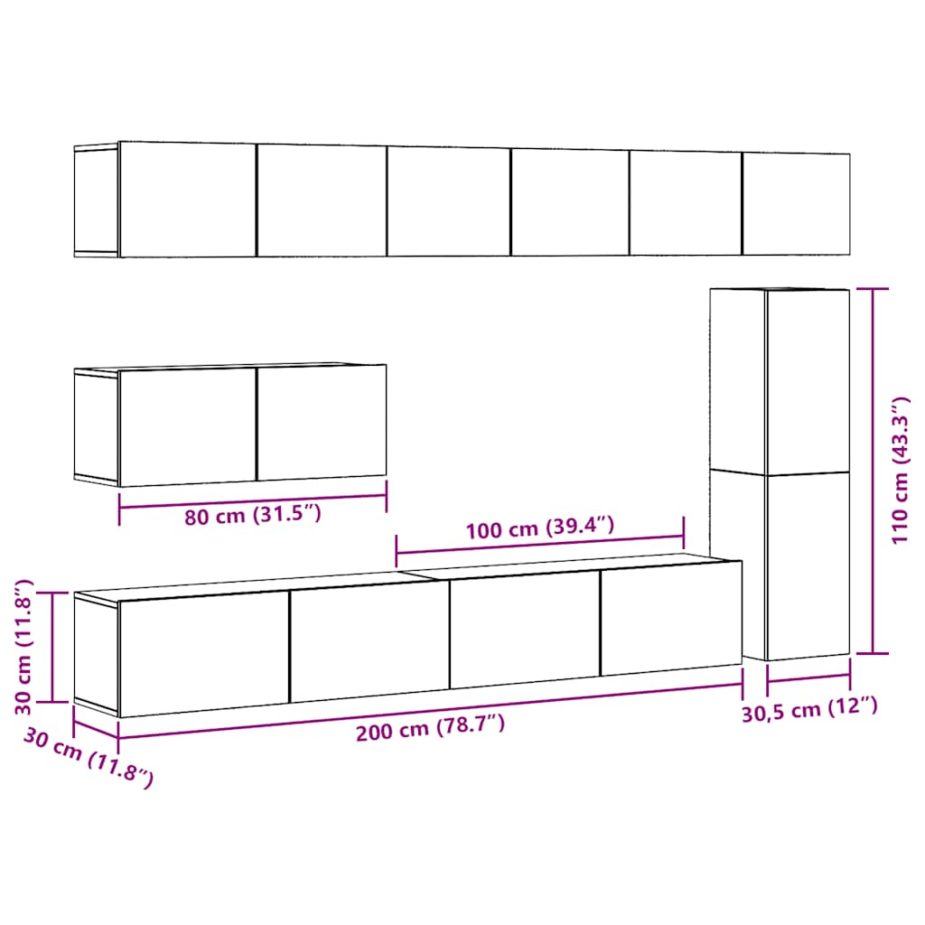 Ensemble Meuble TV Design Effet Vieux Bois - 7 Pièces-Mon Meuble TV-11