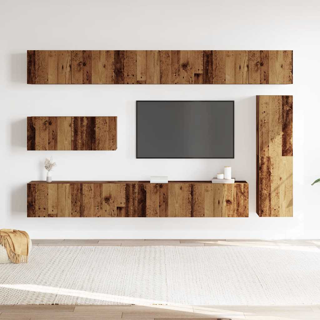 Ensemble Meuble TV Design Effet Vieux Bois - 7 Pièces-Mon Meuble TV-2