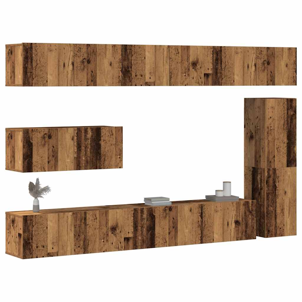 Ensemble Meuble TV Design Effet Vieux Bois - 7 Pièces-Mon Meuble TV-3