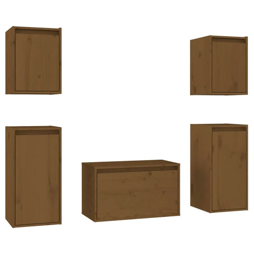 Ensemble Meuble TV en Bois Massif de Pin - 5 Pièces-Mon Meuble TV-Marron miel-1