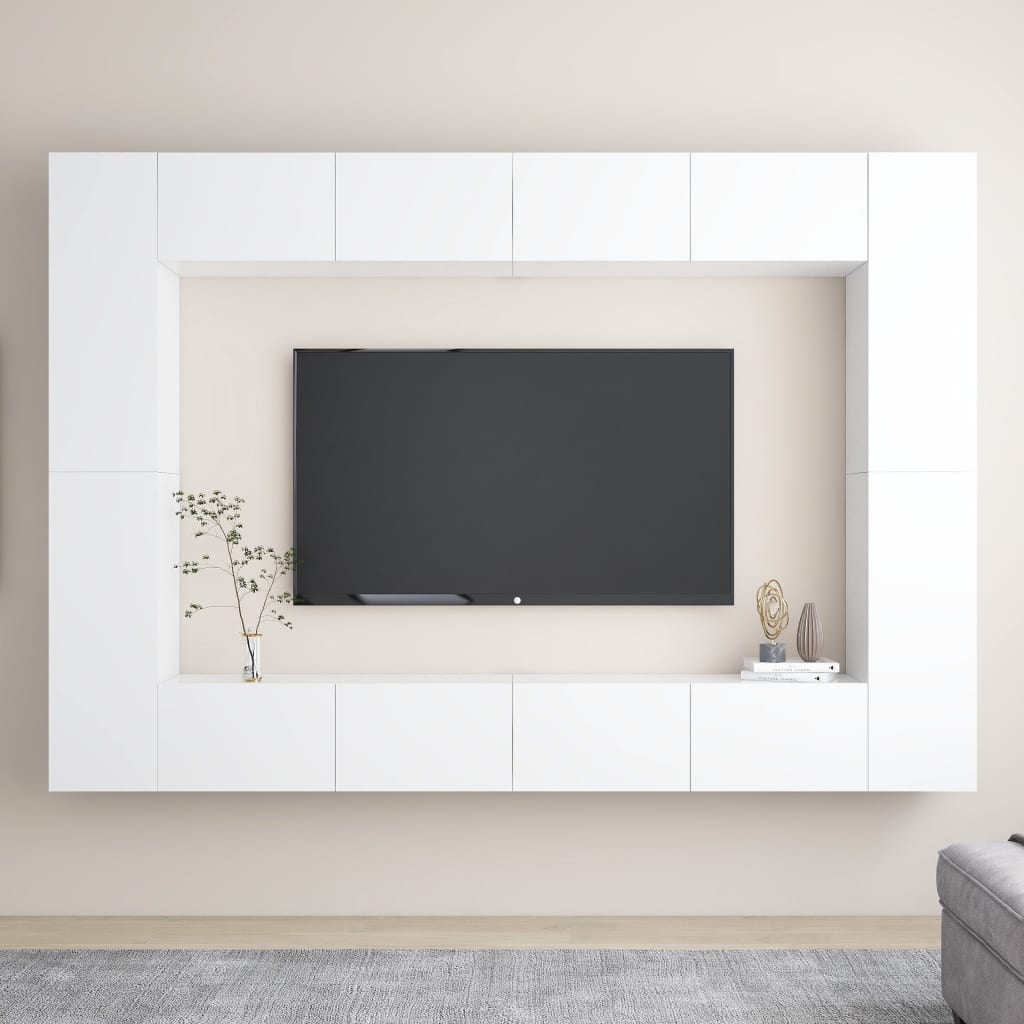 Ensemble Meuble TV Gris et Bois - 8 Pièces-Mon Meuble TV-Blanc-100 cm-1-19