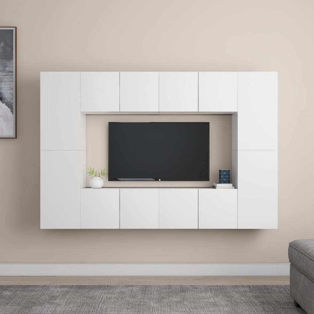Ensemble Meuble TV Gris et Bois - 8 Pièces-Mon Meuble TV-Blanc-60 cm-1-17