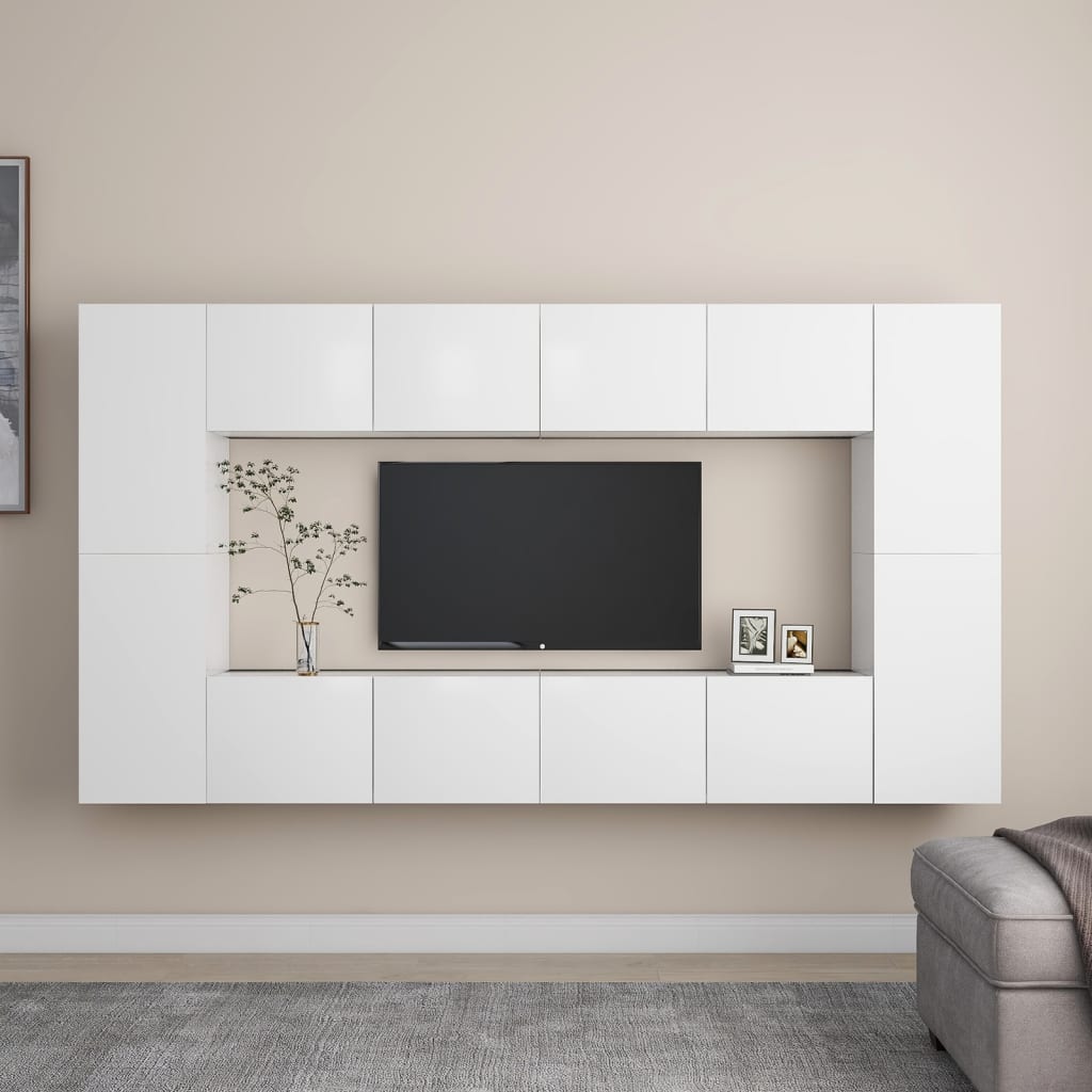 Ensemble Meuble TV Gris et Bois - 8 Pièces-Mon Meuble TV-Blanc-80 cm-1-18