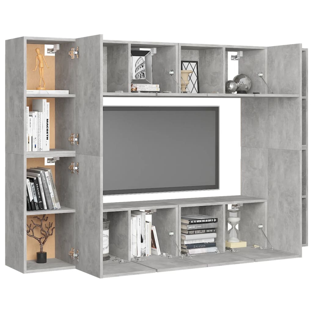 Ensemble Meuble TV Gris et Bois - 8 Pièces-Mon Meuble TV-Gris béton-60 cm-1-3
