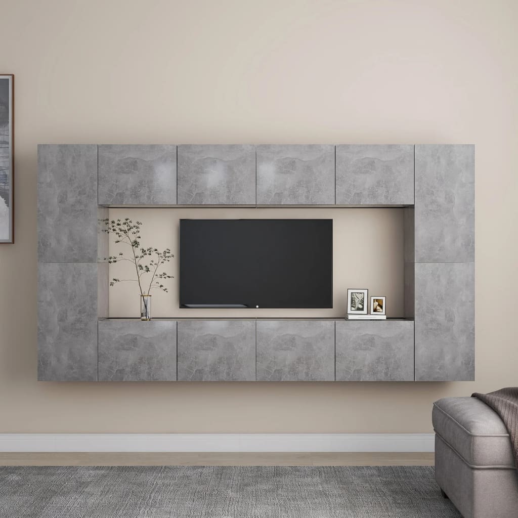 Ensemble Meuble TV Gris et Bois - 8 Pièces-Mon Meuble TV-Gris béton-80 cm-1-16
